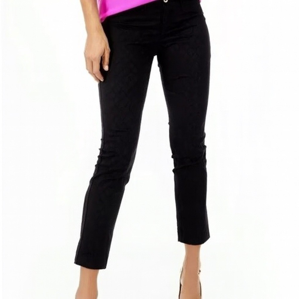 Lilly Pulitzer Black Jacquard Kelly Pants Mid Rise Preppy‎ Printed Size 8